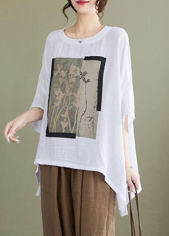 Design Low Blouses White Size Plus Print Cotton High Bracelet