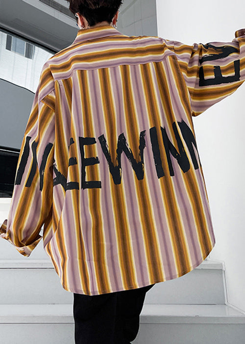 Low Spring Cotton Design Plus Shirt High Size Letter Men Yellow Striped