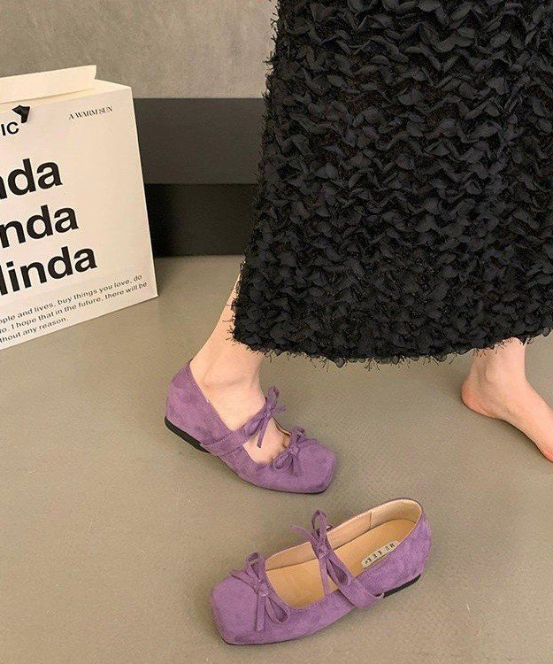 Shoes Purple Bow Splicing Suede Wedge French