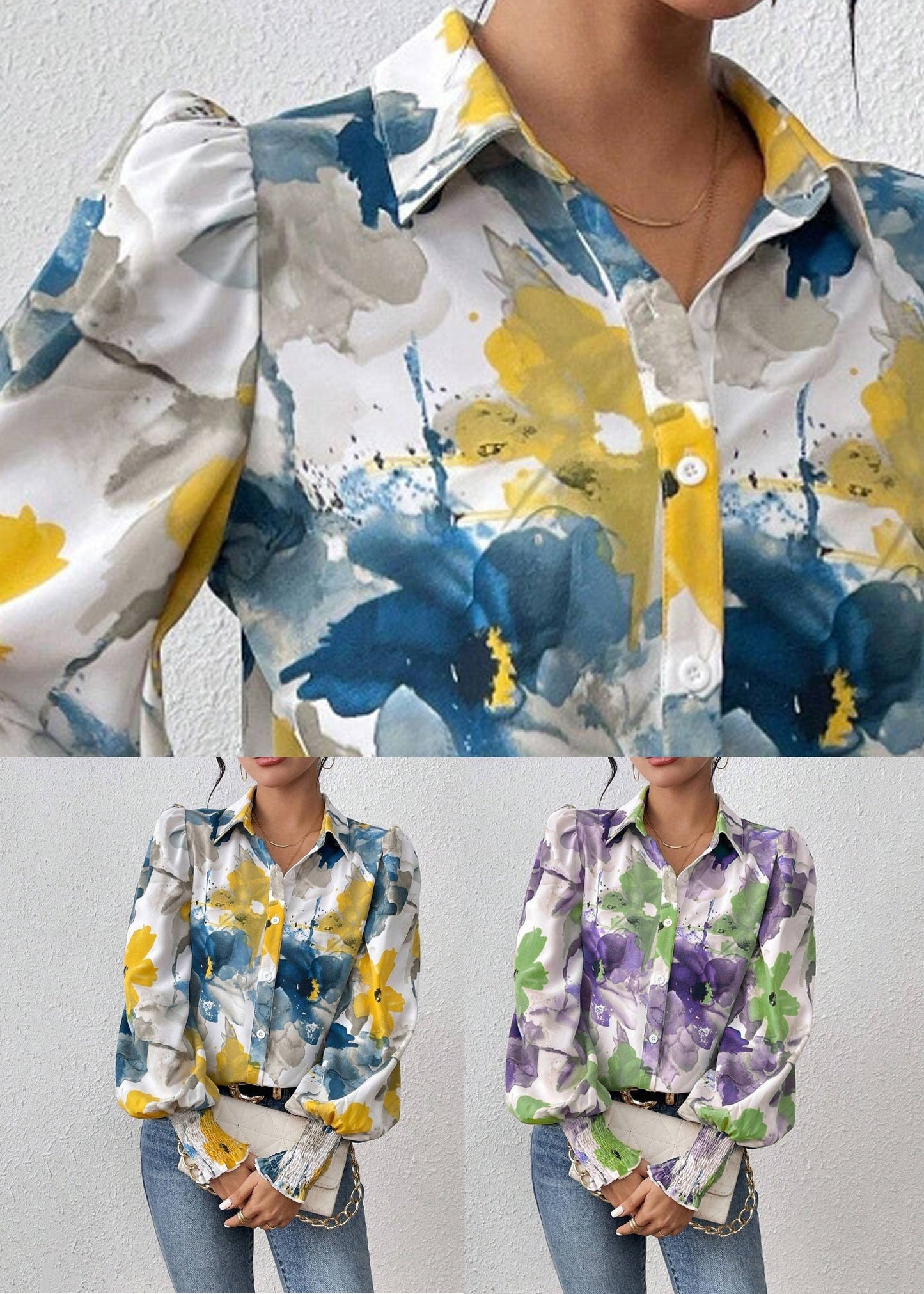 Pan Print Blouse Purple Spring Peter Collar Cotton