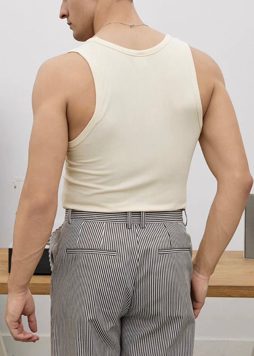 Tank Slim O Men Neck Cotton Purple Fit Sleeveless Solid