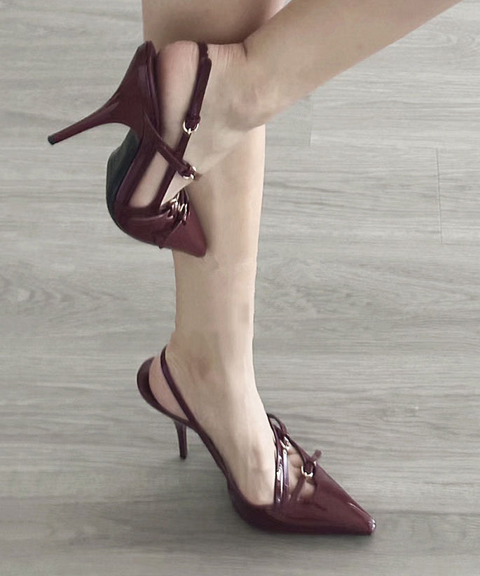 Red High Leather Toe Pointed Sandals Heels Splicing Faux