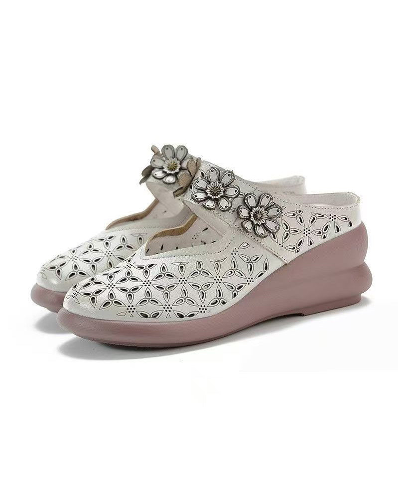 New Cowhide Red Slide Splicing Out Wedge Leather Sandals Hollow