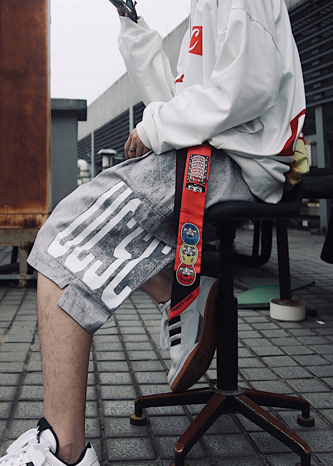 Summer Blue Pockets Print Mens Elastic Shorts Retro Waist