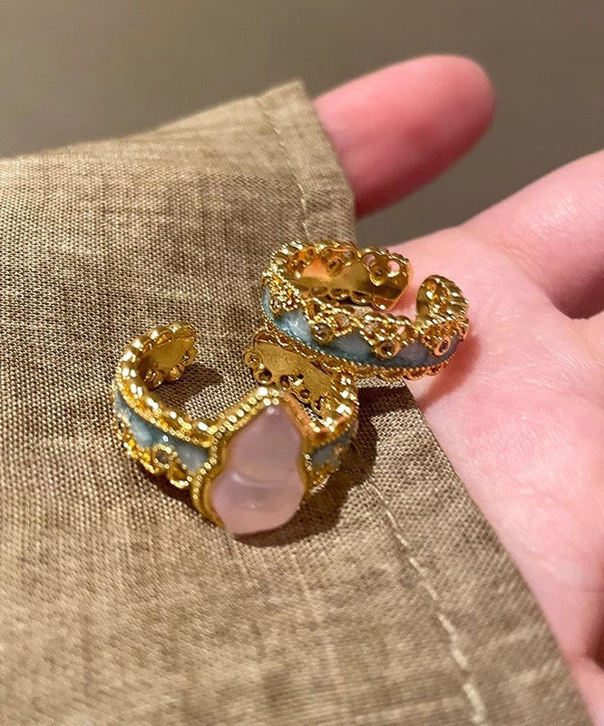 Two-Piece Silver Open Set Gold Gourds Overgild Retro Rings Sterling Lace