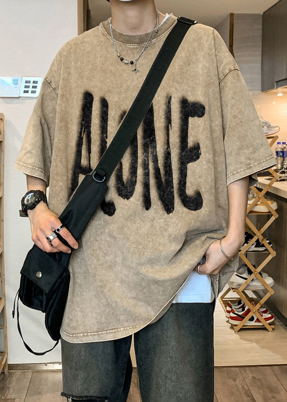 Cotton Men Half Khaki Original T Design Shirts Letter Retro