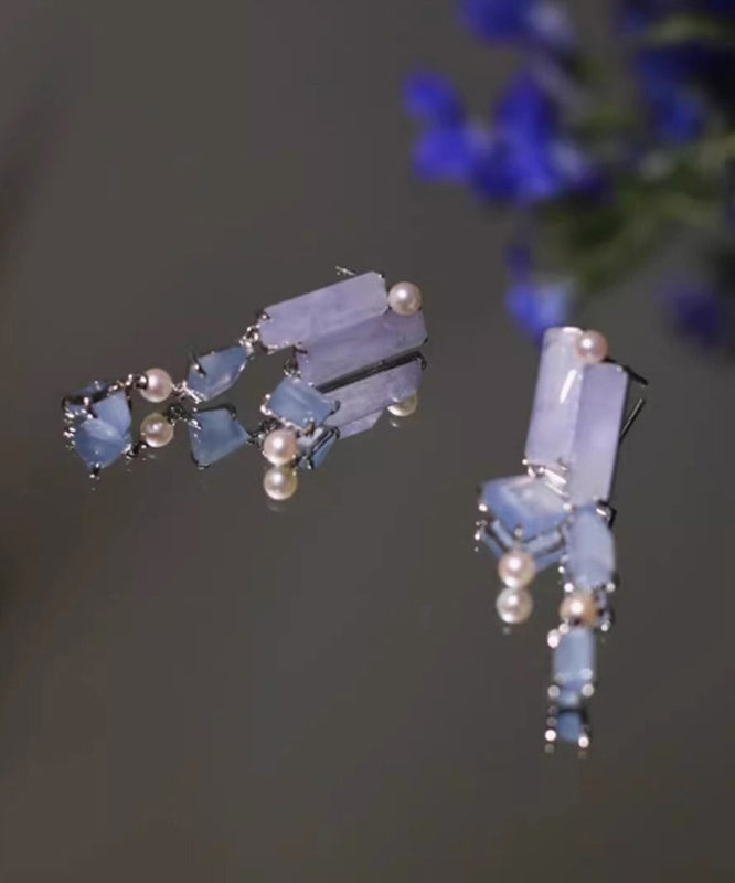 Asymmetrical Earrings Chalcedony Drop Retro Alloy Purple Tassel
