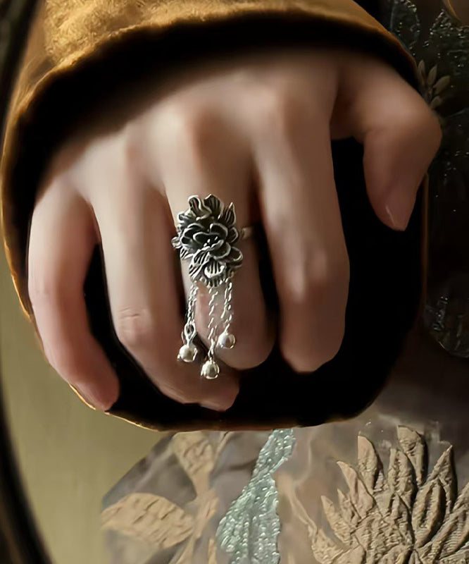 Retro Rings Tassel Peony Silver Silk Sterling