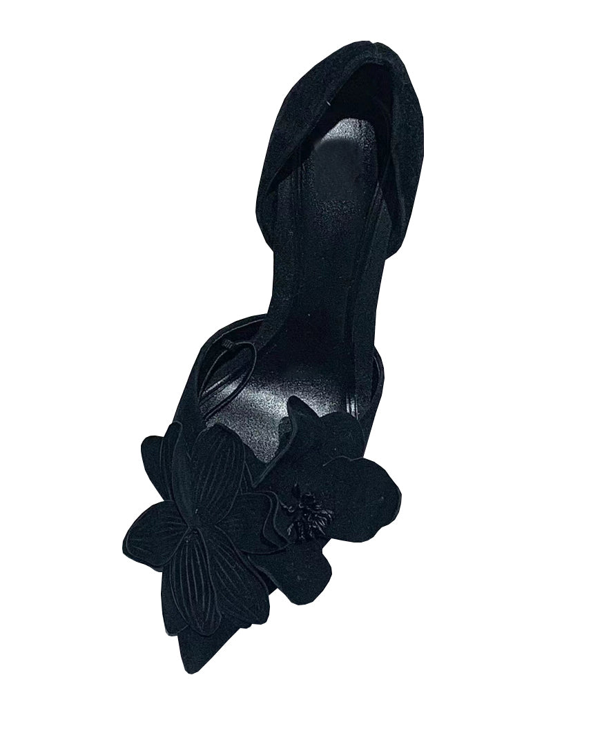 Toe Chic Pointed High Suede Heels Floral Splicing Rose