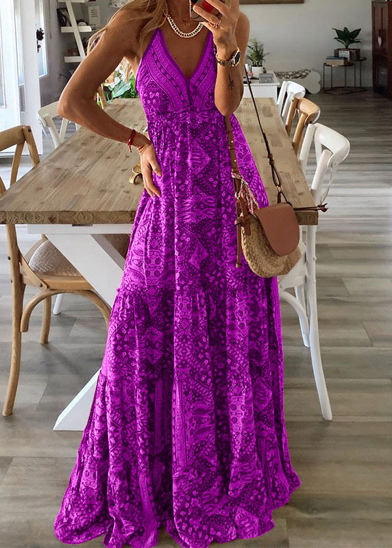 Sleeveless Spaghetti Dress Holiday Print Strap Green V Long Neck Sexy