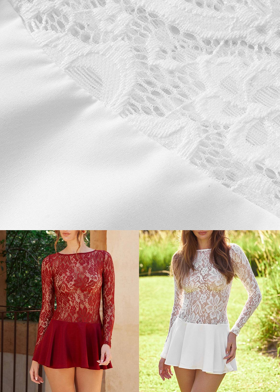 Spring Dress Lace Mid Hollow Out Solid Sexy Red