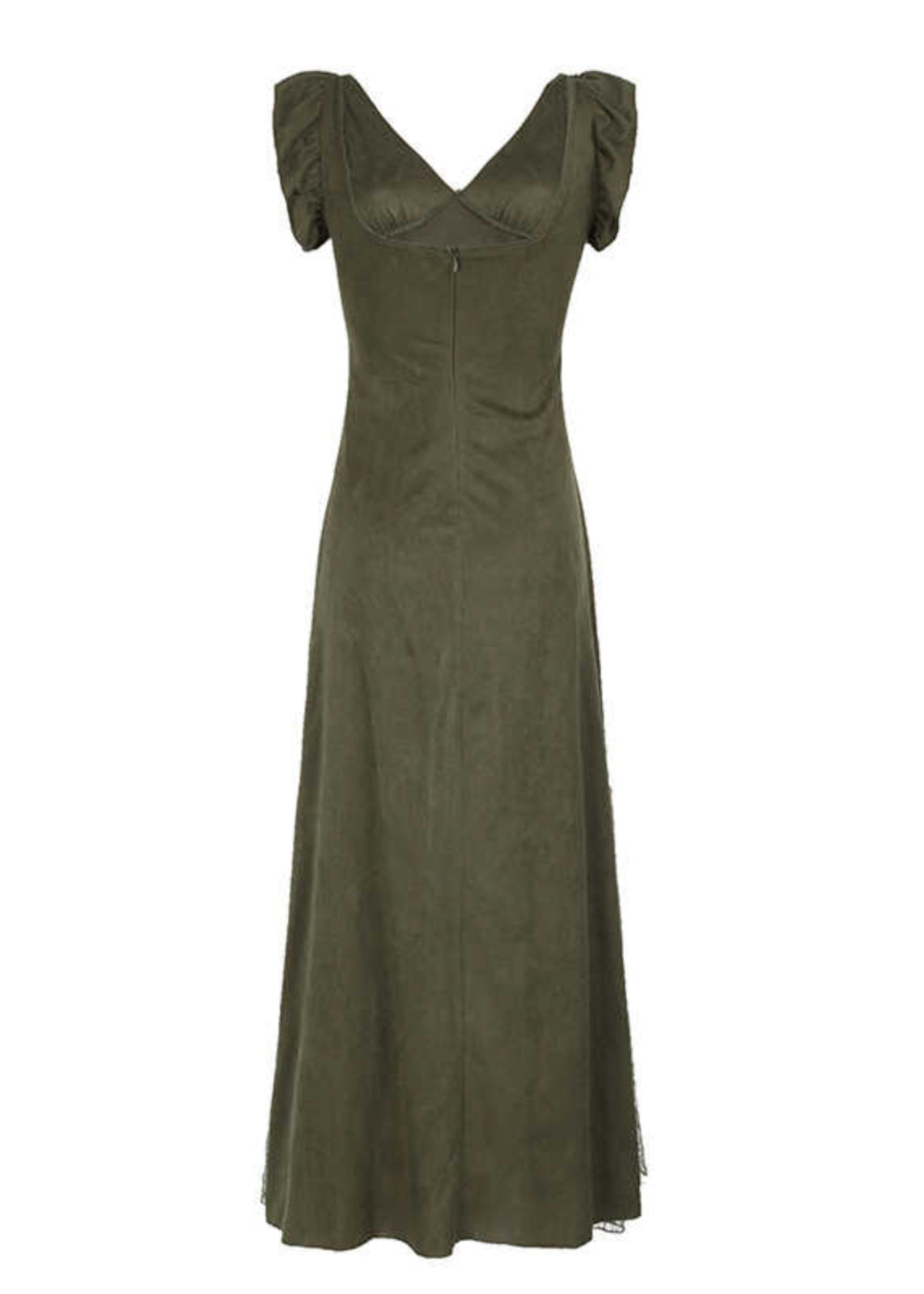 Silm Fit Army Green Exra Large Hem Patchwork Lace Long Dresses Summer YP005