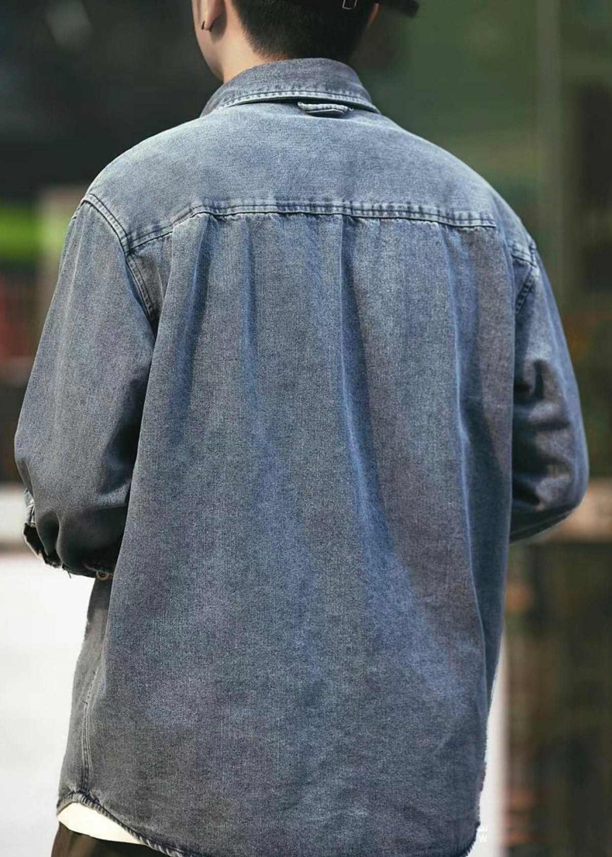 Pockets Simple Men Shirts Solid Denim Black Spring Button