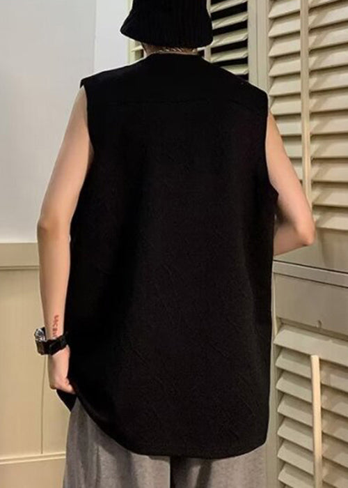 Solid Cotton T O Sleeveless Shirts Black Men Simple Neck
