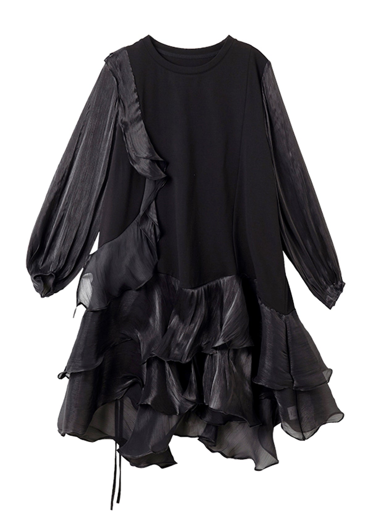 Simple Tulle Lantern Black Dress Patchwork Mid Sleeve Holiday