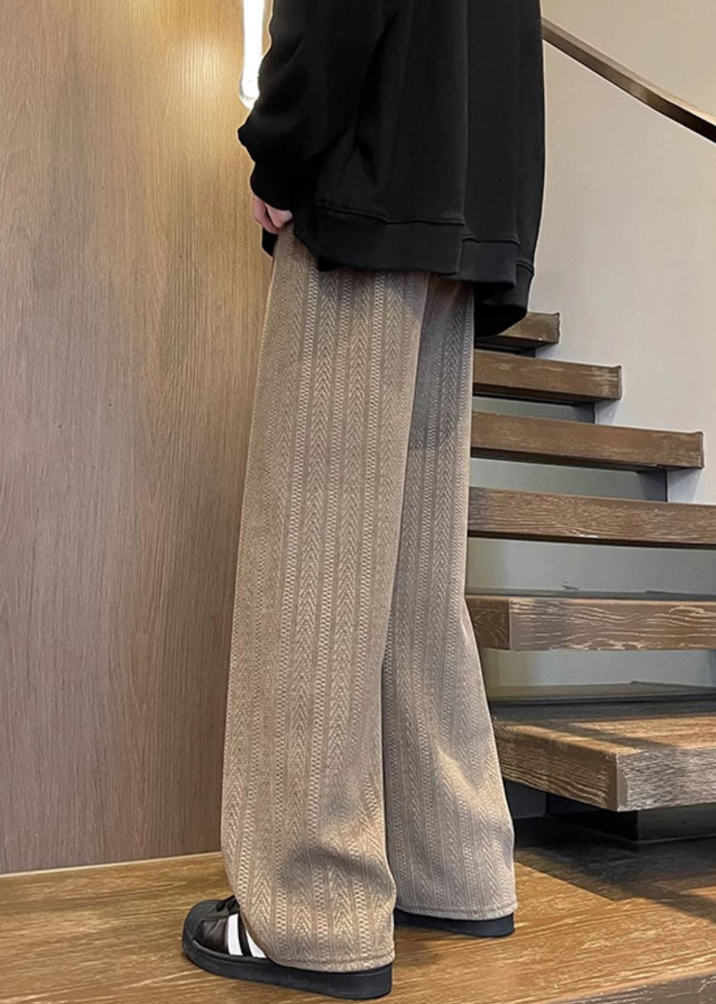 Pants Elastic Solid Simple Fall Pockets Brown Chenille Waist Mens