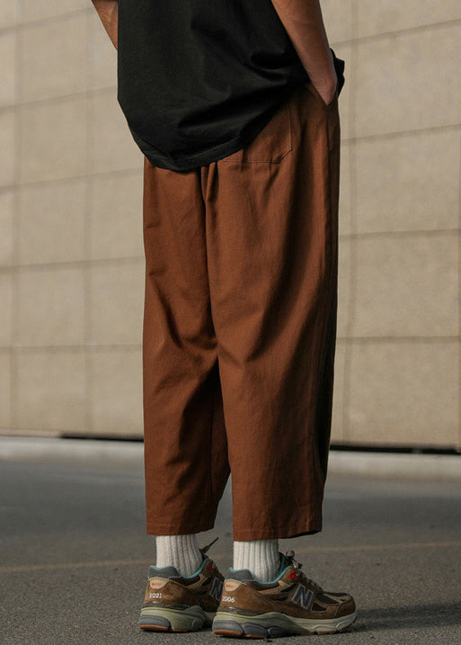 Pants Waist Cotton Simple Elastic Mens Solid Chocolate Crop