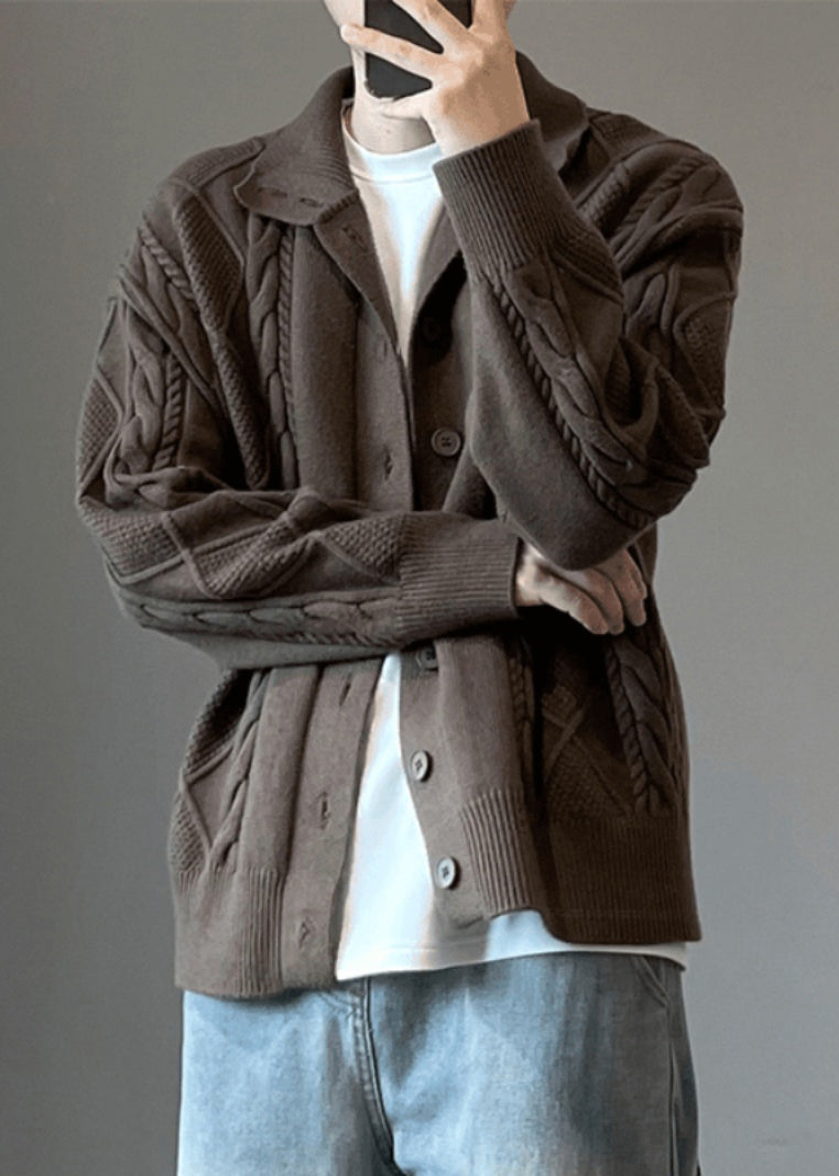 Cardigan Coffee Cable Mens Button Cozy Spring Simple Knit