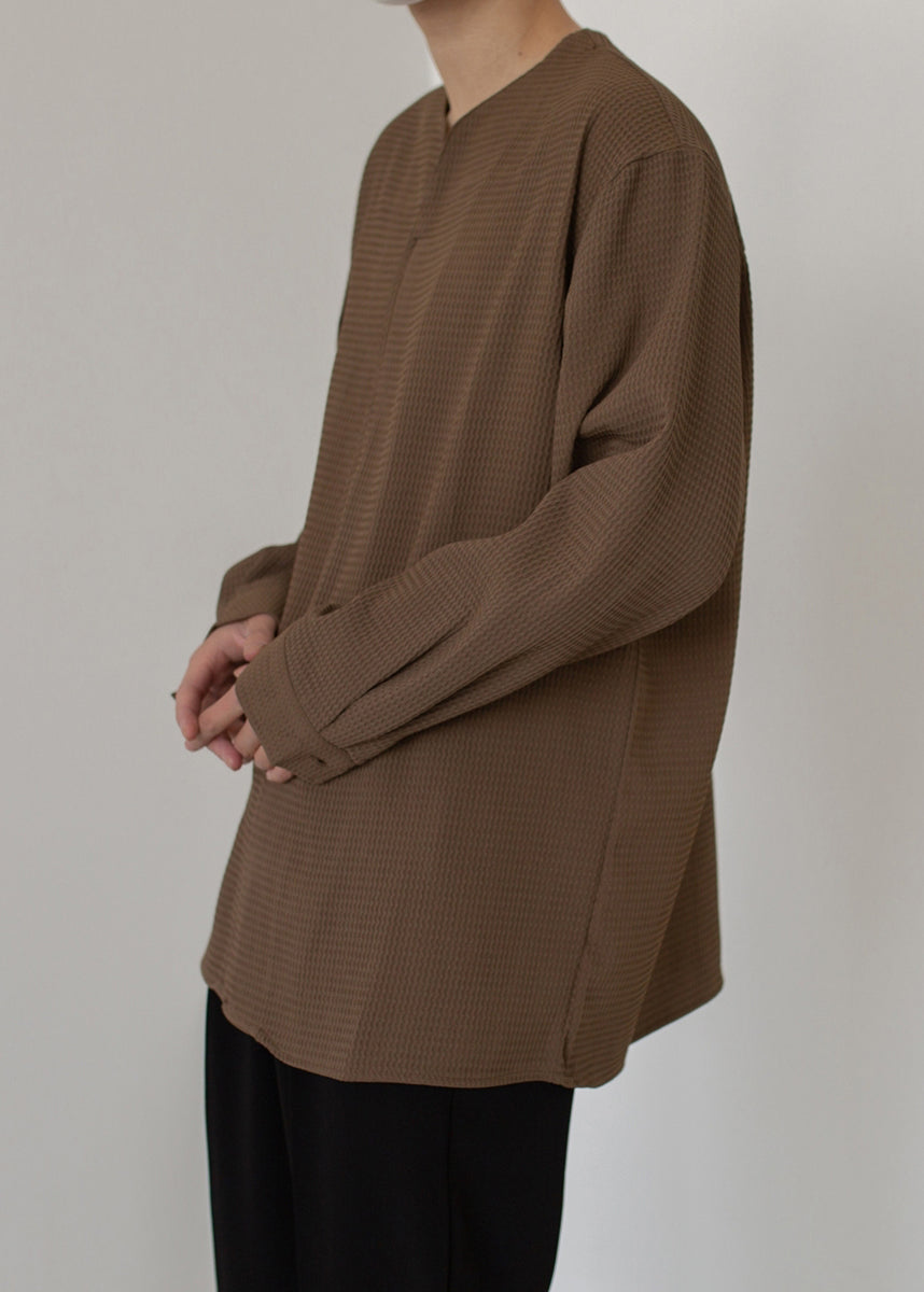 Simple Shirts Pullover Neck Cotton Men V Solid Spring Coffee
