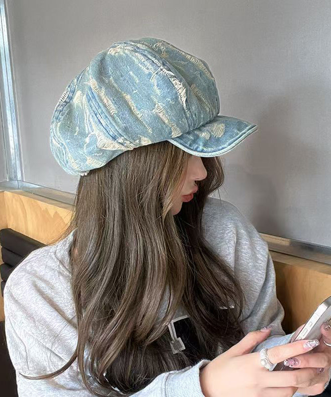 Blue Striped Breton Hat Vintage Fashion Simple Ripped