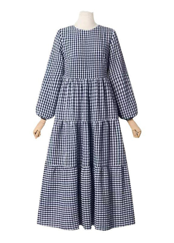 Spring Dresses Plaid Simple Cotton Maxi Green