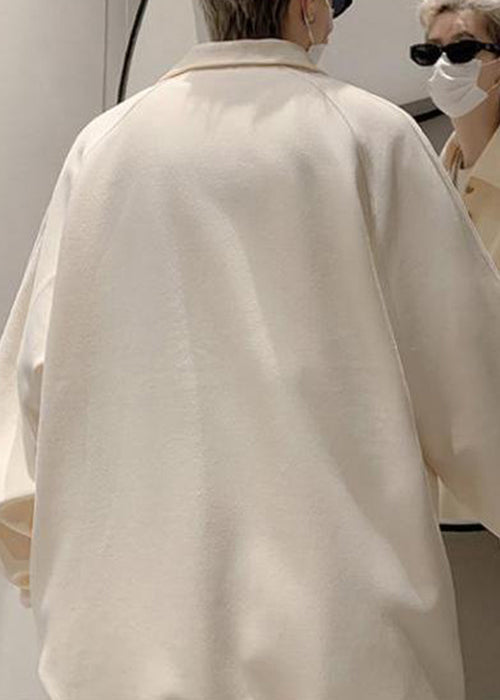 Simple Grey Peter Pan Collar Button Cotton Mens Sweatshirts Spring TC033