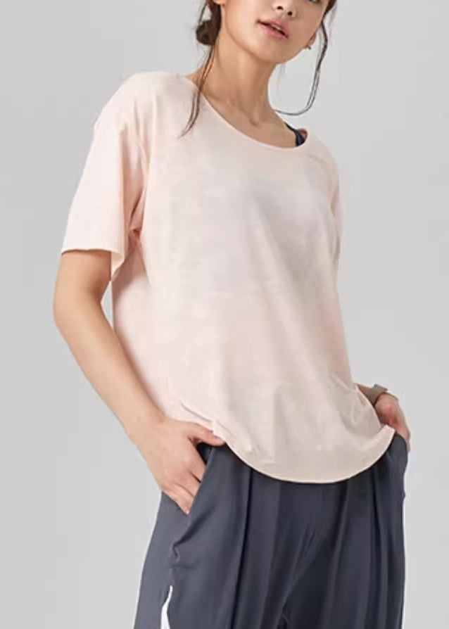 Yoga Sleeve Top Simple Short Pink O-Neck
