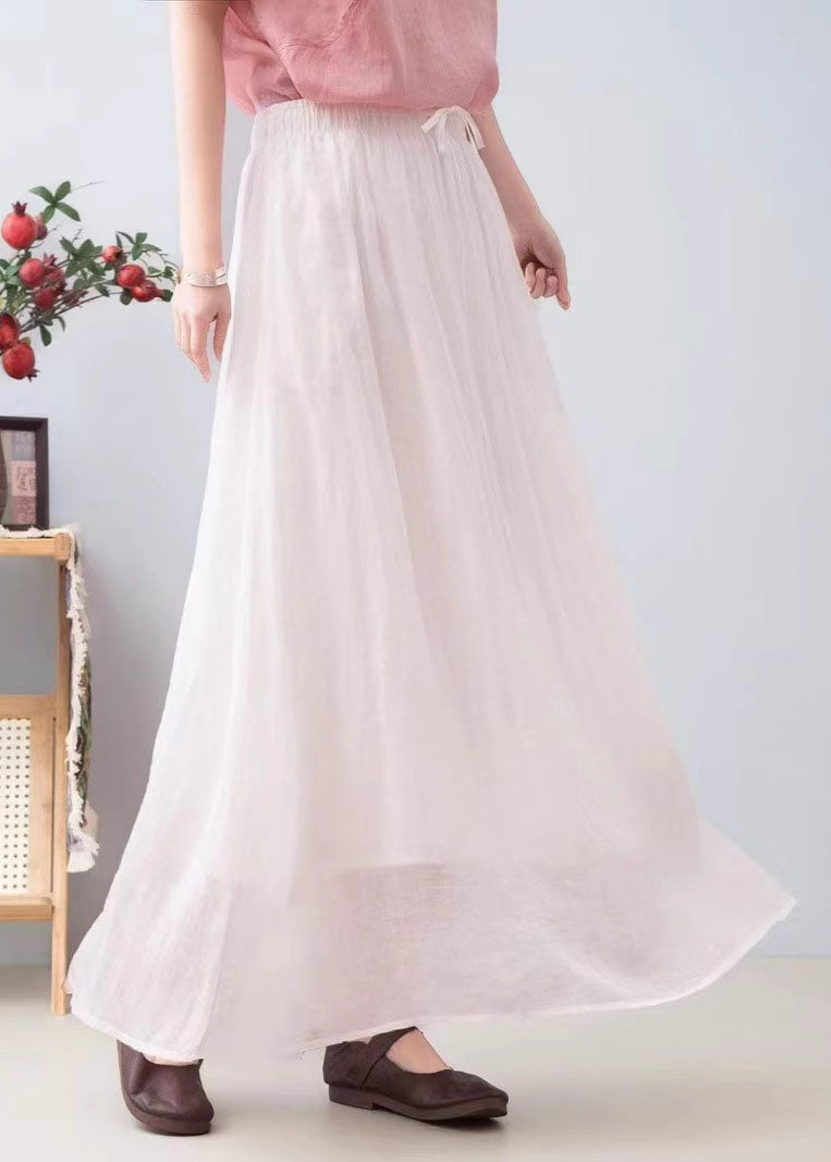 Red Linen A Summer Line Skirts Elastic Waist Simple