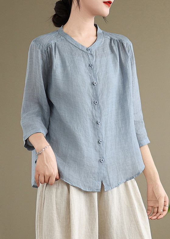 Simple Summer Two Oversized Blue Linen Outfits Piece Set Sea