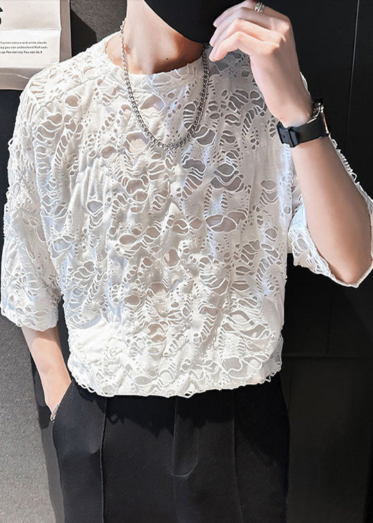 Ripped Shirt T Simple Men Summer Oversized Cotton White