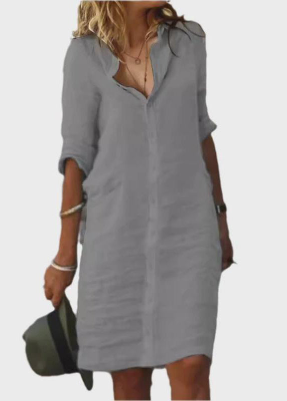 Oversized Day Simple Summer Shirt Dress Linen White