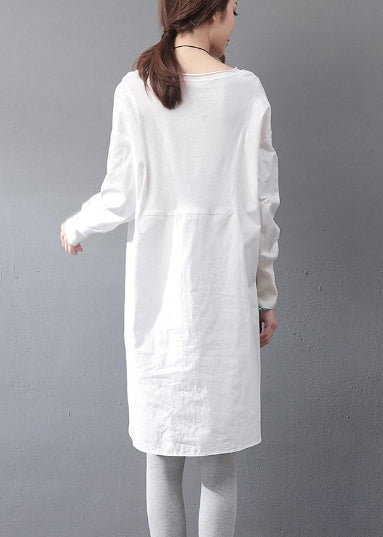 White Dress Day Open Oversized Fall Side Simple Cotton