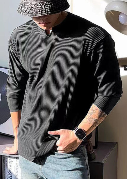 Simple White V T Spring Men Solid Cotton Neck Shirt