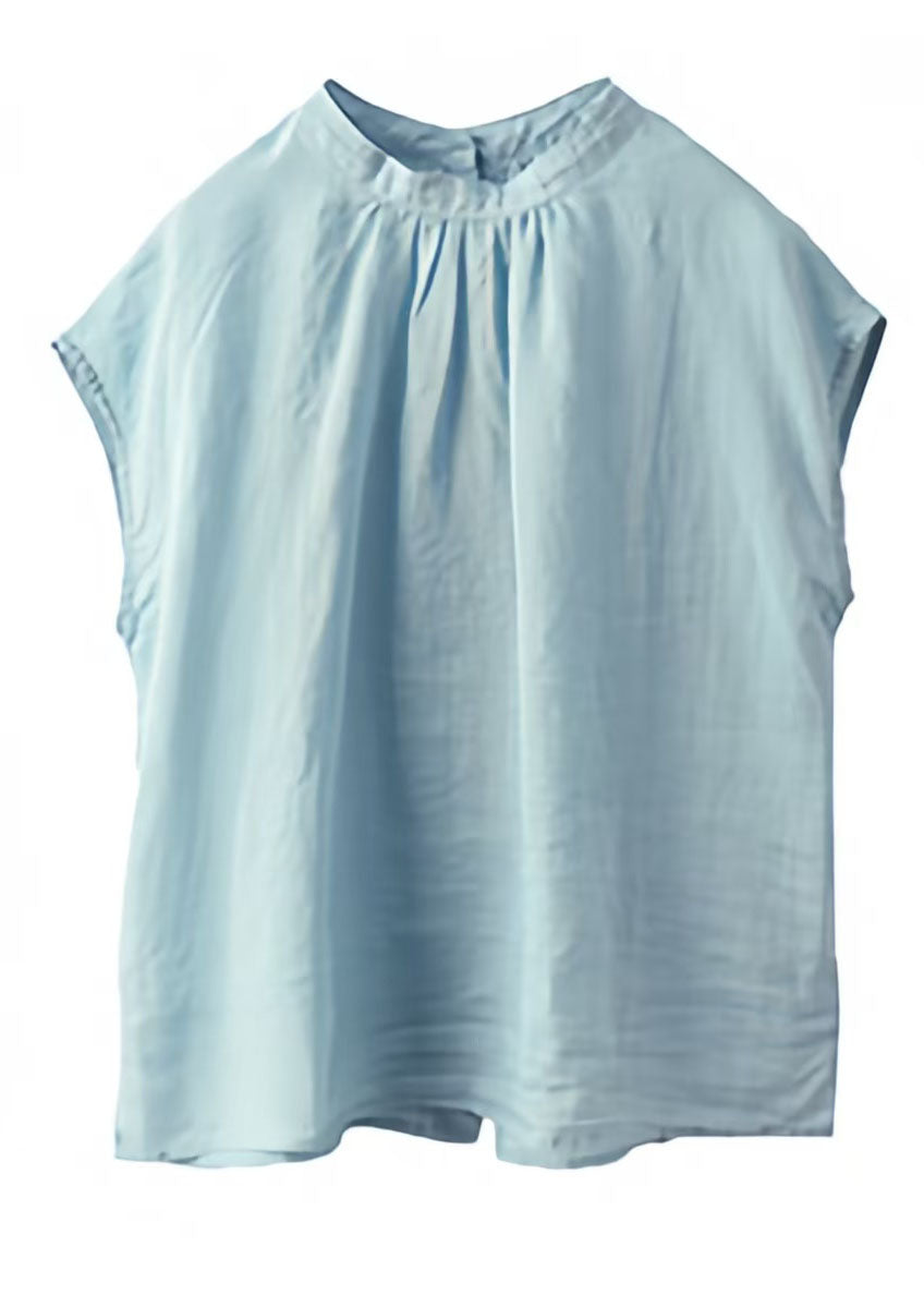 Linen Tops Collar Blue Sky Oversized Stand Summer