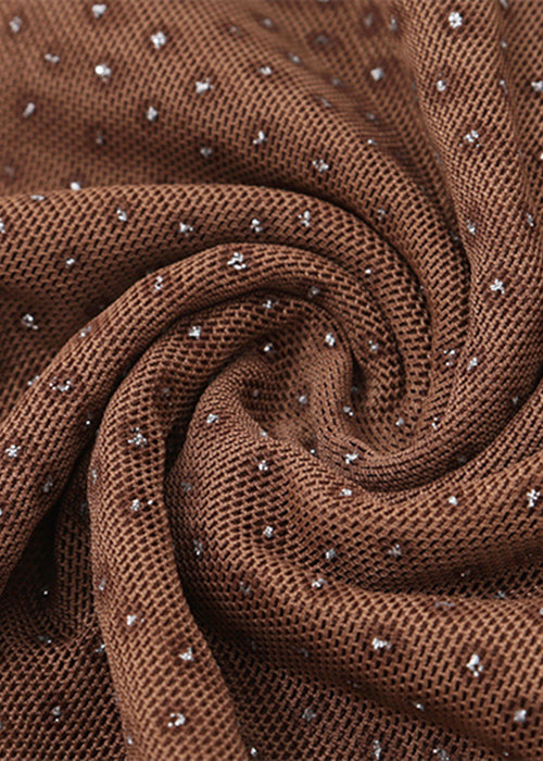 Slim Fit Brown Strapless Ruffled Tulle Mid Dress Sleeveless YZ064