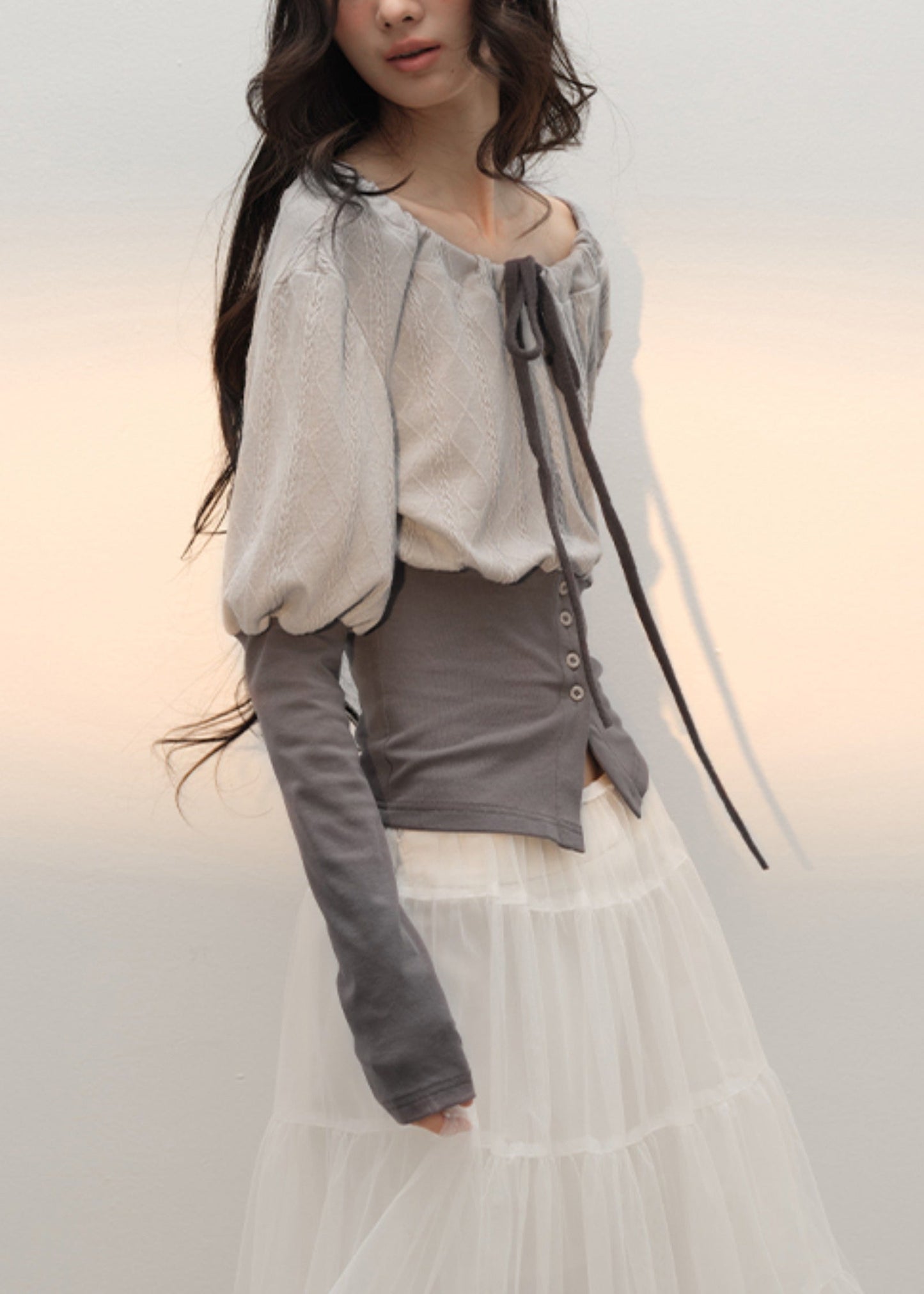 Fall Up Slim Patchwork T Lace Grey Cotton Shirts Fit