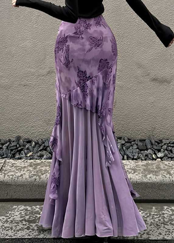 Fit Purple Skirt Slim Summer Tulle Asymmetrical Patchwork