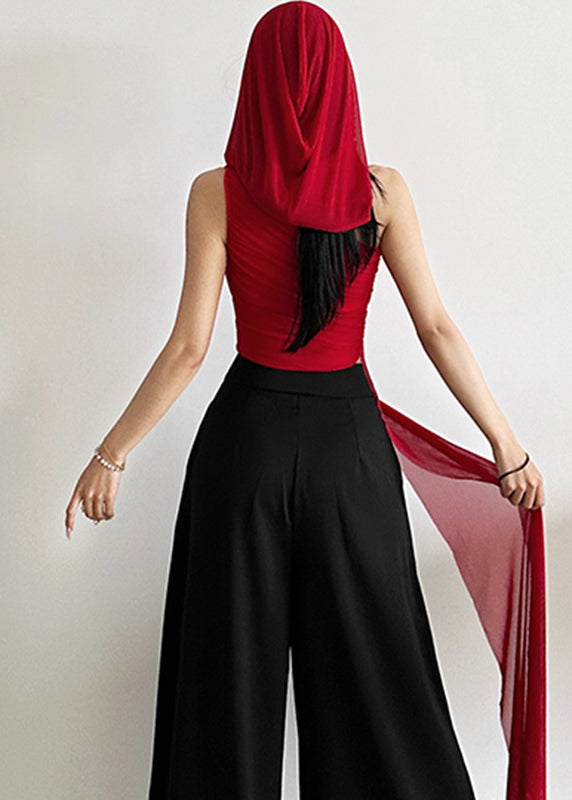 Fit Tulle Slim Sleeveless Shoulder Red One Asymmetrical Shirt