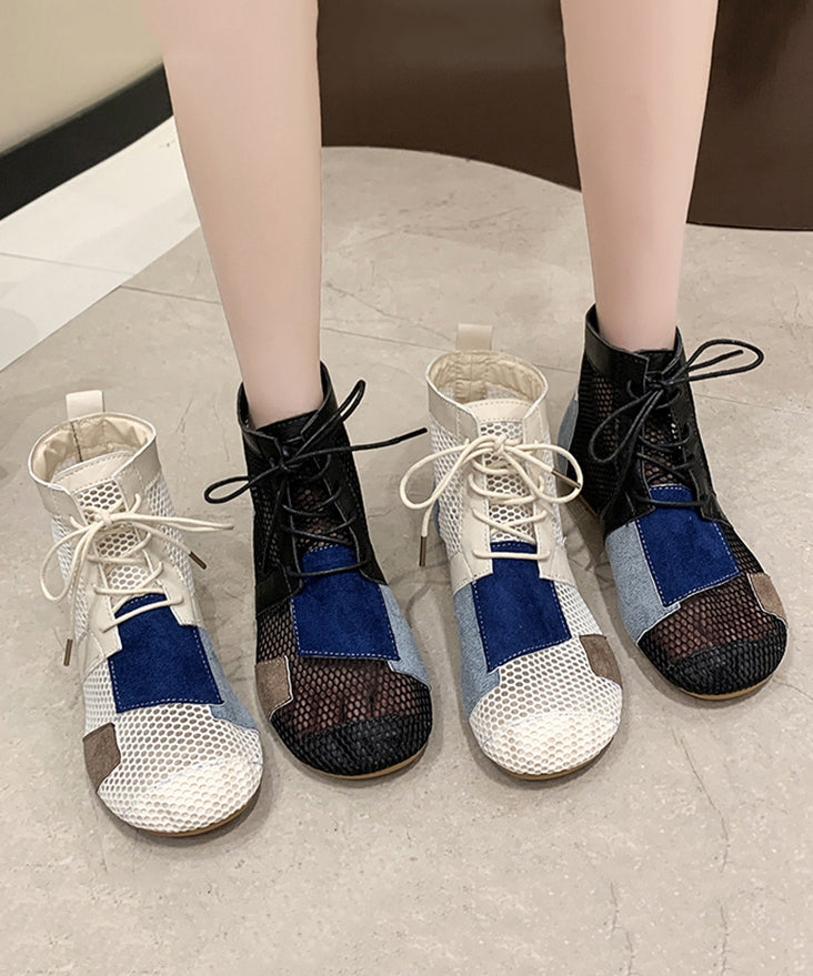 Bottes souples beiges en maille respirante ajourée à lacets AP1060