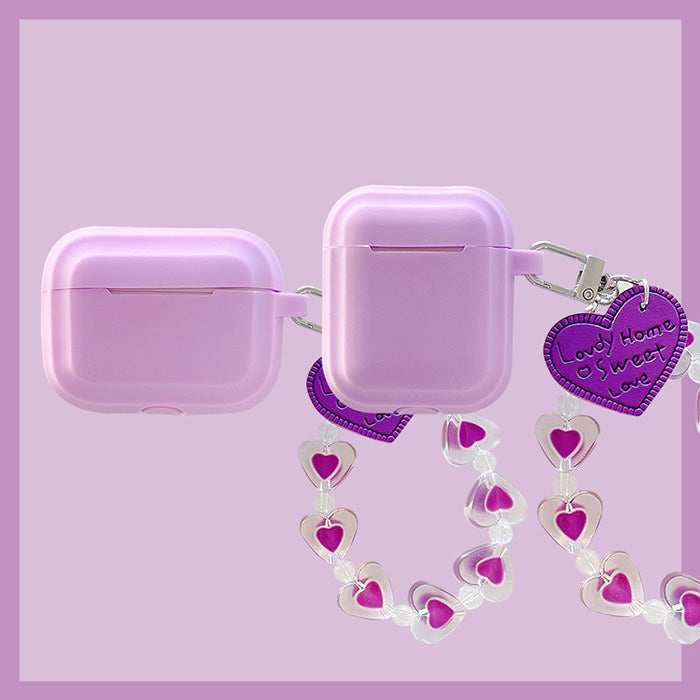 Solid Color Heart Chain AirPods Case