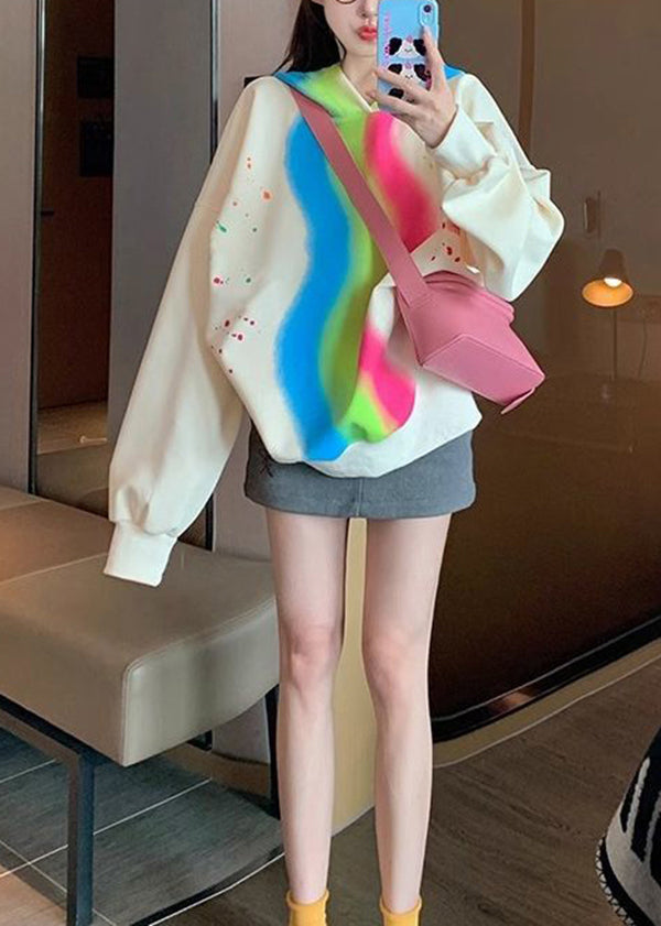 Streetwear Apricot Hooded Tie Dye Cotton Sweatshirts Spring YF009