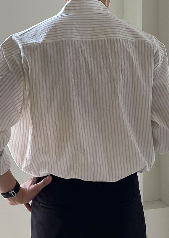 Cotton Spring Shirt Peter Striped Collar White Button Pan Men