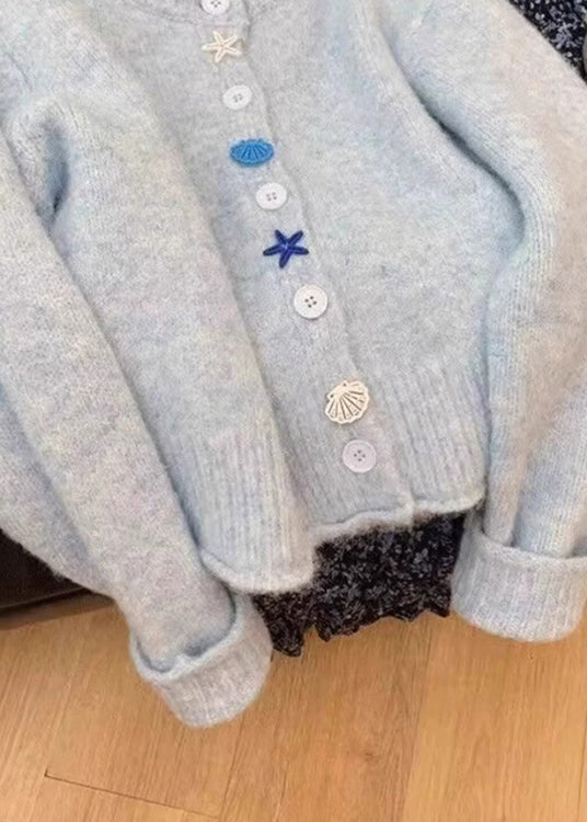 Style Blue O Neck Button Knit Cardigans Coat Spring YY018