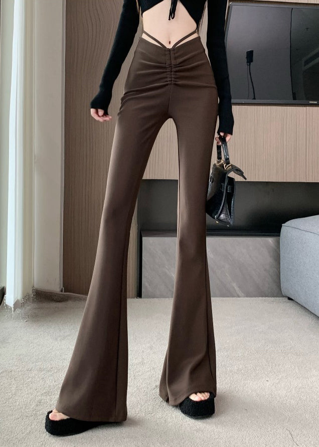 Flared Coffee Patchwork High Waist Summer Style Trousers