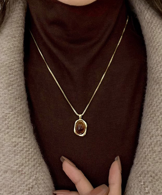 Style Pendant Piece Copper Overgild Set Amber Gold Two Necklace