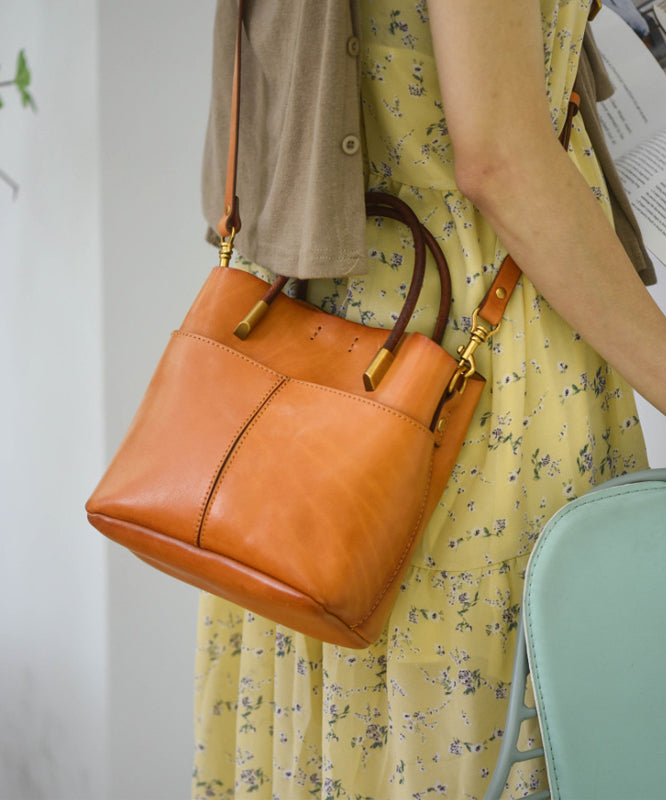 Durable Style Tote Leather Large Handbag Orange