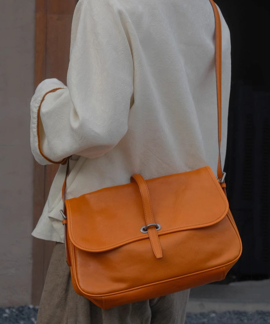 Style Bags Large Capacity Shoulder Leather Orange