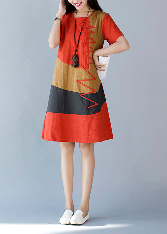 Cotton Style Summer A Line Orange Dresses Print