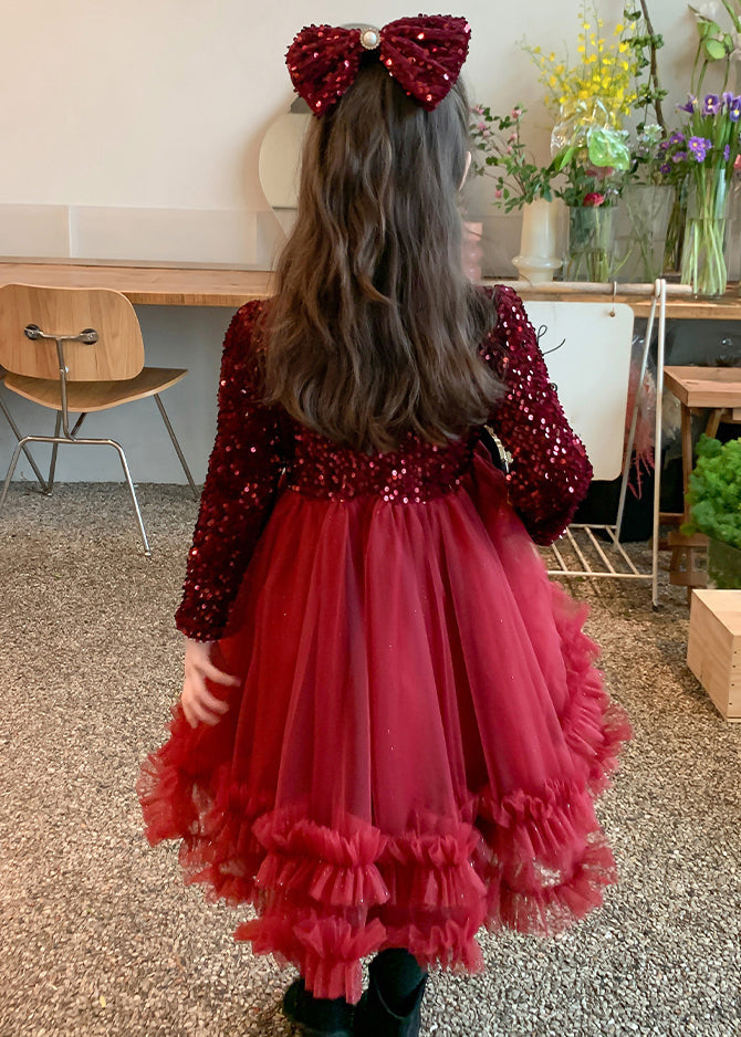 Dresses Bead Long Red Nail Tulle Style Spring Girls Patchwork