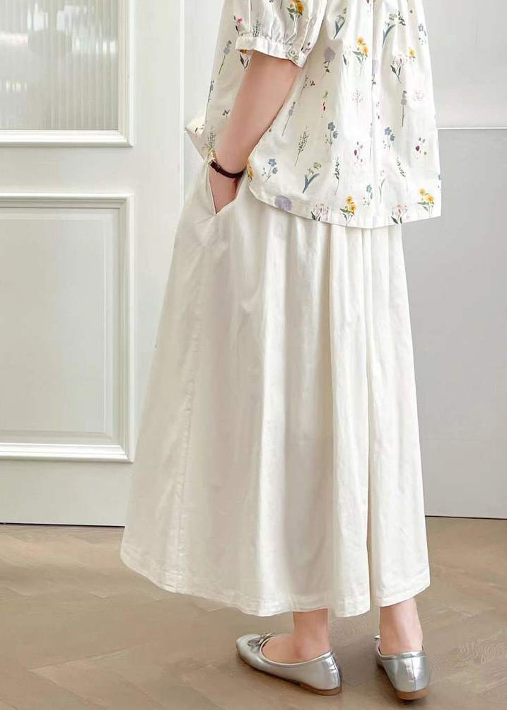Cotton Style Summer White Skirt Embroidered
